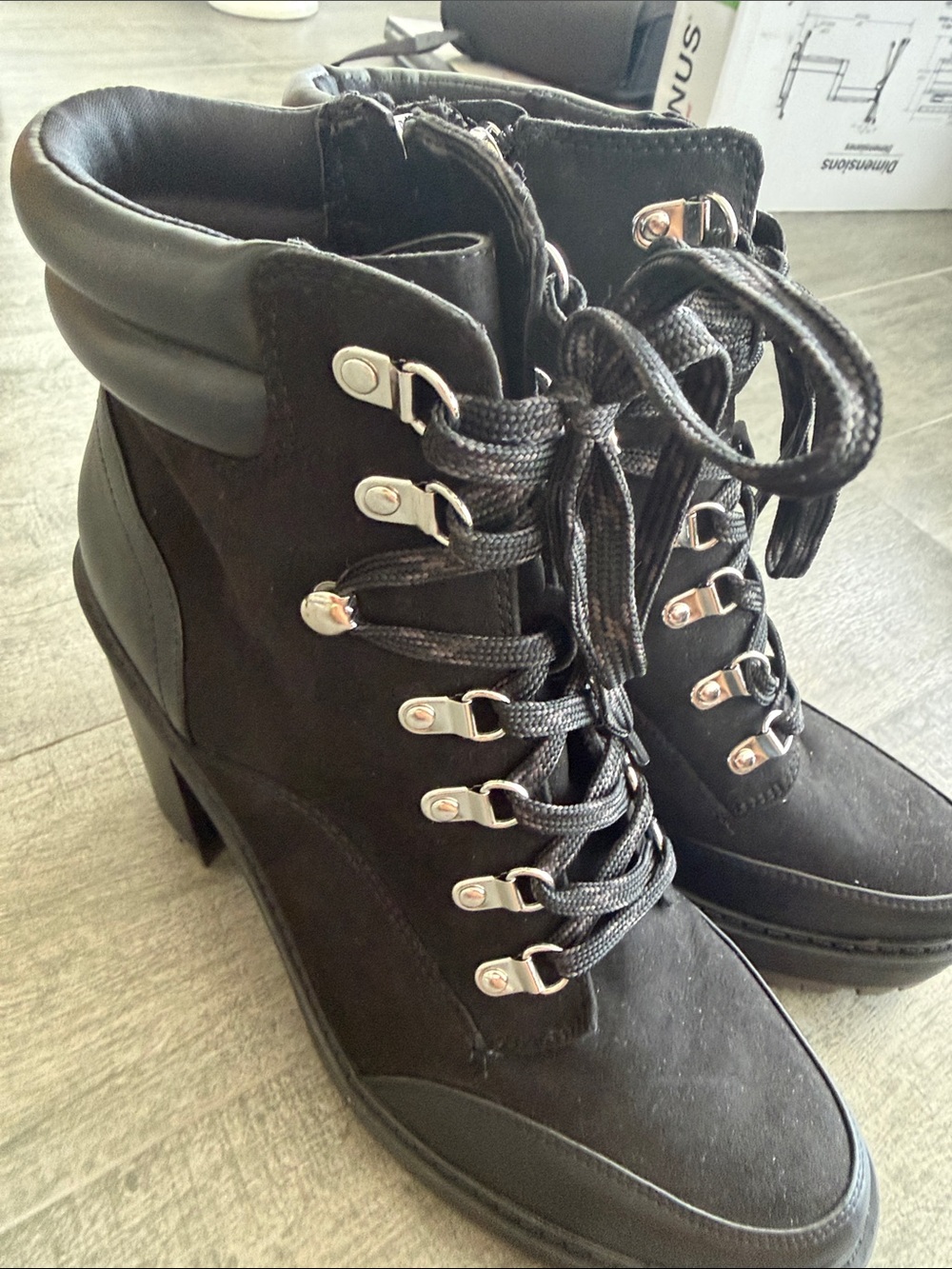 Jennifer Lopez Black Lace-Up Platform Boots with Side Zip